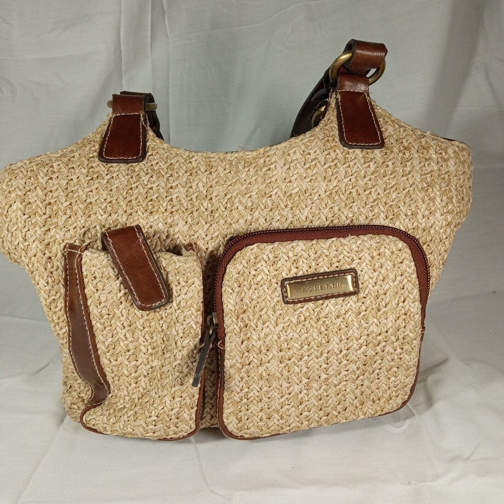 ROSETTI Hemp Twine & Leather Women's Shoulder Purse Designer - Tan Brown 9"x8"